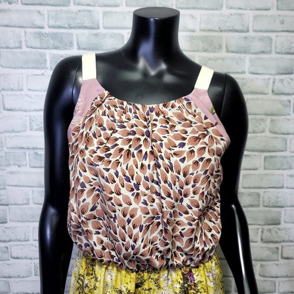 Anthro Burning Torches Size 6 Silk Floral Knee Length Blouson Summer Dress - Picture 2 of 10